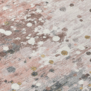 HomeRoots 5' Salmon and Gray Abstract Washable Area Rug - Durable, Stylish Design for Indoor and Outdoor Use 8' Round 628862