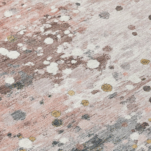 HomeRoots 5' Salmon and Gray Abstract Washable Area Rug - Durable, Stylish Design for Indoor and Outdoor Use 8' Round 628862