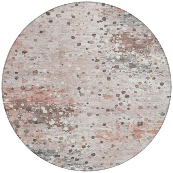 HomeRoots 5' Salmon and Gray Abstract Washable Area Rug - Durable, Stylish Design for Indoor and Outdoor Use 8' Round 628862