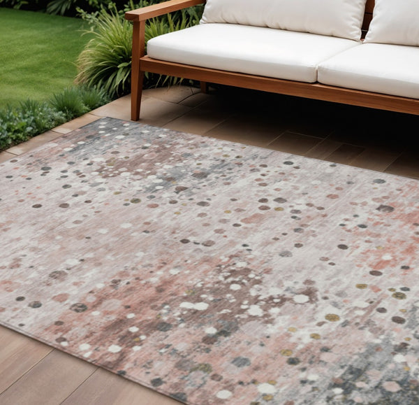 HomeRoots 5' Salmon and Gray Abstract Washable Area Rug - Durable, Stylish Design for Indoor and Outdoor Use 8' X 10' 628863