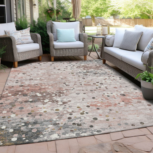 HomeRoots 5' Salmon and Gray Abstract Washable Area Rug - Durable, Stylish Design for Indoor and Outdoor Use 8' X 10' 628863