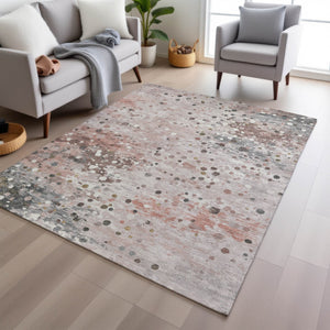 HomeRoots 5' Salmon and Gray Abstract Washable Area Rug - Durable, Stylish Design for Indoor and Outdoor Use 8' X 10' 628863