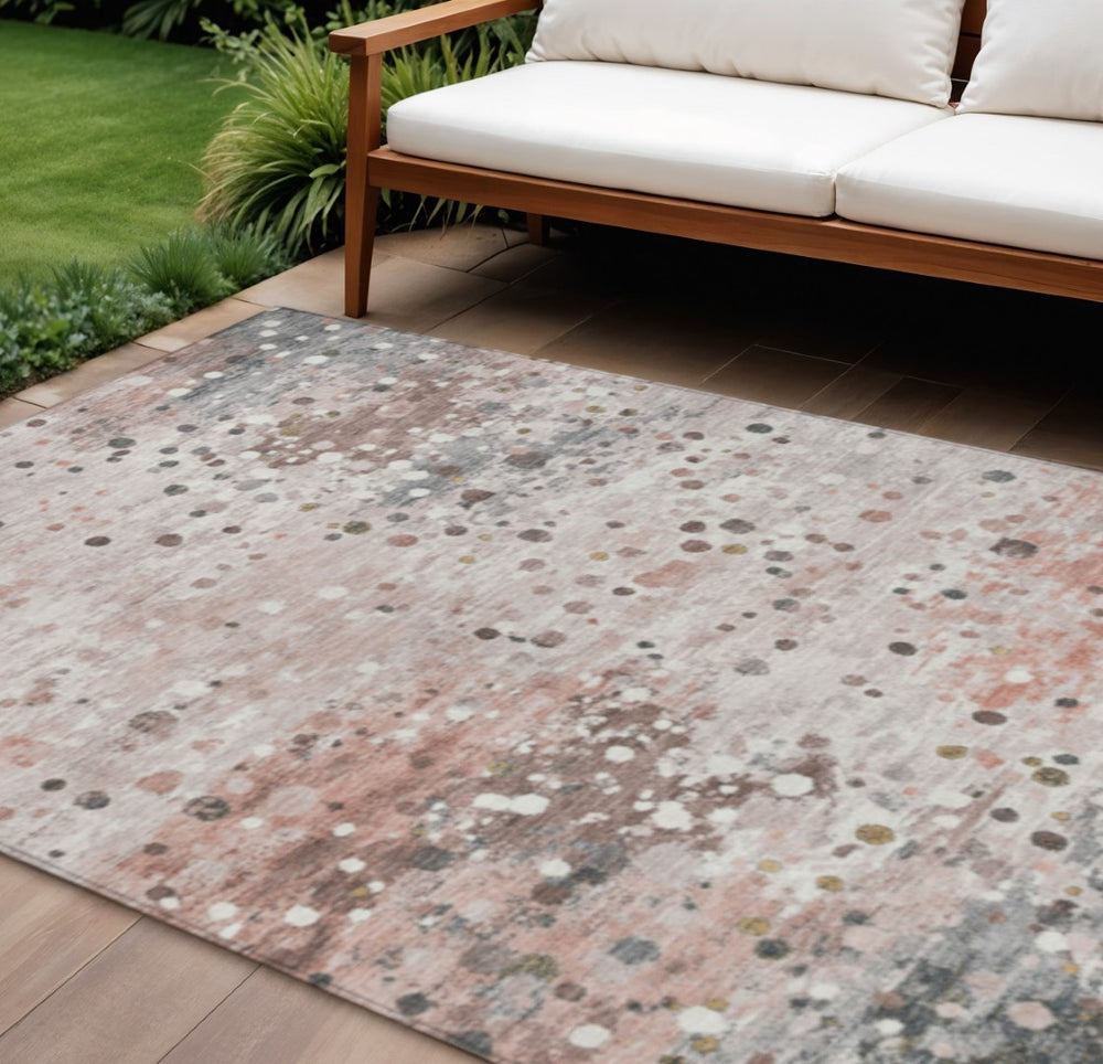 HomeRoots 5' Salmon and Gray Abstract Washable Area Rug - Durable, Stylish Design for Indoor and Outdoor Use 10' X 14' 628865