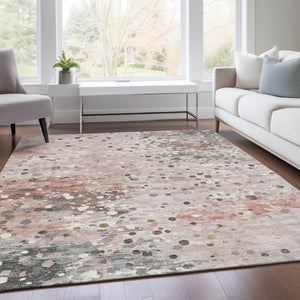 HomeRoots 5' Salmon and Gray Abstract Washable Area Rug - Durable, Stylish Design for Indoor and Outdoor Use 10' X 14' 628865