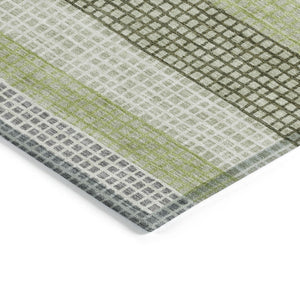 HomeRoots 5' Stylish Artichoke Green and Ivory Striped Area Rug for Indoor and Outdoor High-Traffic Spaces 5' X 8' 628873