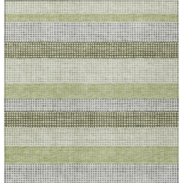 HomeRoots 5' Stylish Artichoke Green and Ivory Striped Area Rug for Indoor and Outdoor High-Traffic Spaces 5' X 8' 628873