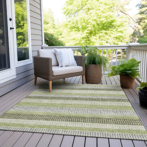 HomeRoots 5' Stylish Artichoke Green and Ivory Striped Area Rug for Indoor and Outdoor High-Traffic Spaces 5' X 8' 628873