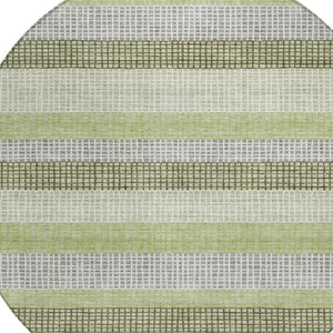 HomeRoots 5' Stylish Artichoke Green and Ivory Striped Area Rug for Indoor and Outdoor High-Traffic Spaces 8' Round 628874