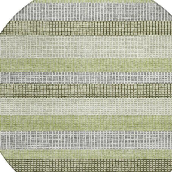 HomeRoots 5' Stylish Artichoke Green and Ivory Striped Area Rug for Indoor and Outdoor High-Traffic Spaces 8' Round 628874