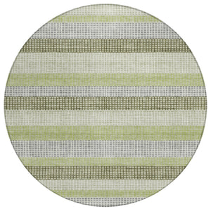 HomeRoots 5' Stylish Artichoke Green and Ivory Striped Area Rug for Indoor and Outdoor High-Traffic Spaces 8' Round 628874