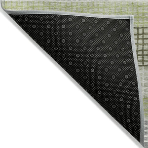 HomeRoots 5' Stylish Artichoke Green and Ivory Striped Area Rug for Indoor and Outdoor High-Traffic Spaces 8' Round 628874