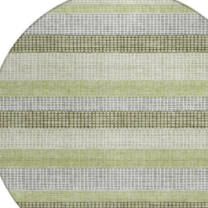 HomeRoots 5' Stylish Artichoke Green and Ivory Striped Area Rug for Indoor and Outdoor High-Traffic Spaces 8' Round 628874