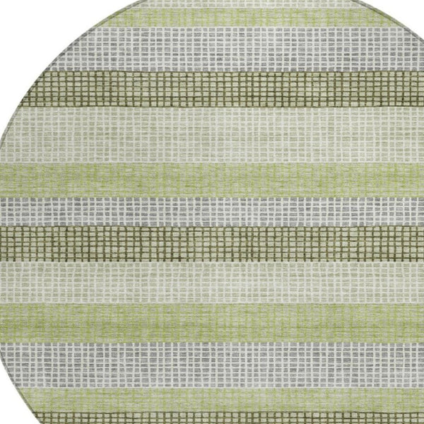 HomeRoots 5' Stylish Artichoke Green and Ivory Striped Area Rug for Indoor and Outdoor High-Traffic Spaces 8' Round 628874
