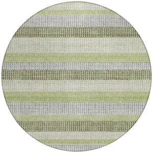 HomeRoots 5' Stylish Artichoke Green and Ivory Striped Area Rug for Indoor and Outdoor High-Traffic Spaces 8' Round 628874