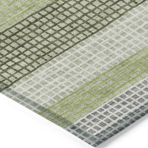 HomeRoots 5' Stylish Artichoke Green and Ivory Striped Area Rug for Indoor and Outdoor High-Traffic Spaces 8' X 10' 628875