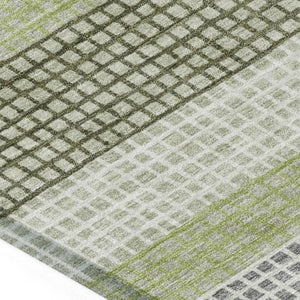 HomeRoots 5' Stylish Artichoke Green and Ivory Striped Area Rug for Indoor and Outdoor High-Traffic Spaces 8' X 10' 628875