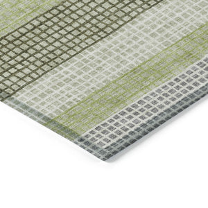 HomeRoots 5' Stylish Artichoke Green and Ivory Striped Area Rug for Indoor and Outdoor High-Traffic Spaces 9' X 12' 628876