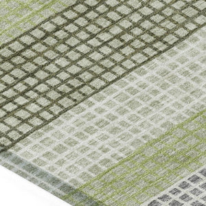HomeRoots 5' Stylish Artichoke Green and Ivory Striped Area Rug for Indoor and Outdoor High-Traffic Spaces 9' X 12' 628876