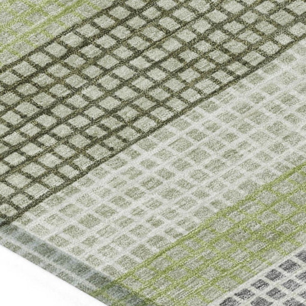 HomeRoots 5' Stylish Artichoke Green and Ivory Striped Area Rug for Indoor and Outdoor High-Traffic Spaces 9' X 12' 628876