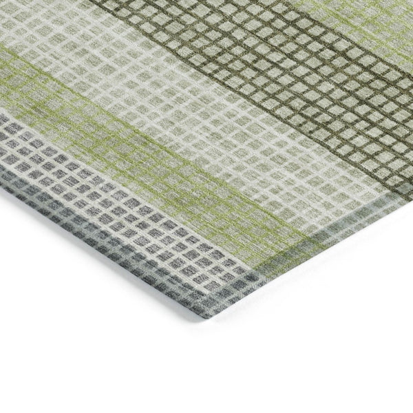 HomeRoots 5' Stylish Artichoke Green and Ivory Striped Area Rug for Indoor and Outdoor High-Traffic Spaces 10' X 14' 628877