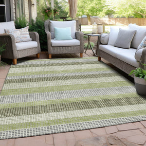 HomeRoots 5' Stylish Artichoke Green and Ivory Striped Area Rug for Indoor and Outdoor High-Traffic Spaces 10' X 14' 628877