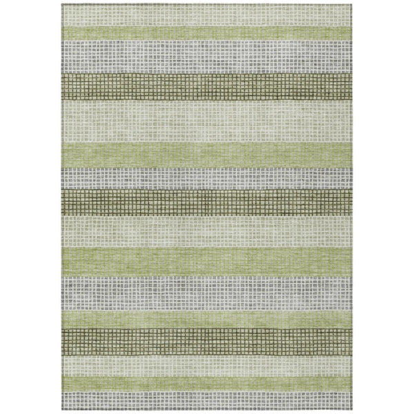 HomeRoots 5' Stylish Artichoke Green and Ivory Striped Area Rug for Indoor and Outdoor High-Traffic Spaces 10' X 14' 628877