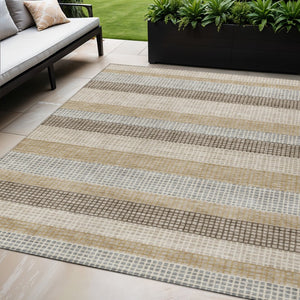 HomeRoots 5' Striped Beige and Ivory Washable Area Rug for Indoor and Outdoor Spaces - Durable & Stylish 5' X 8' 628879
