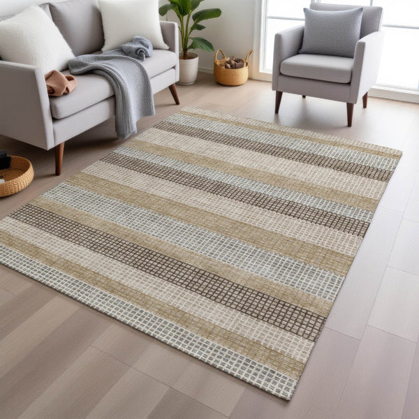 HomeRoots 5' Striped Beige and Ivory Washable Area Rug for Indoor and Outdoor Spaces - Durable & Stylish 5' X 8' 628879