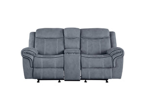 English Elm Zubaida Velvet Recliner Loveseat with USB & Storage Console, Tufted Pocket Coil Seats, Glide Motion Gray 77 L x 31 W x 26 H B2726P253085