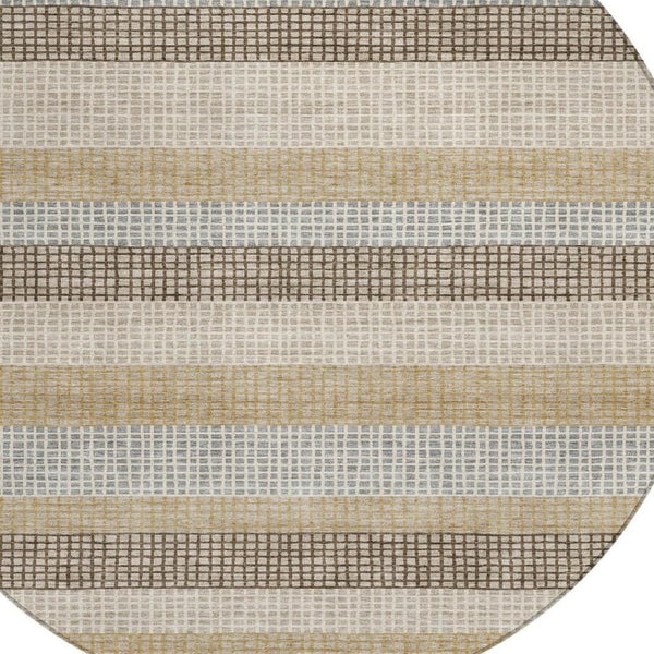 HomeRoots 5' Striped Beige and Ivory Washable Area Rug for Indoor and Outdoor Spaces - Durable & Stylish 8' Round 628880