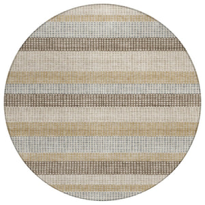 HomeRoots 5' Striped Beige and Ivory Washable Area Rug for Indoor and Outdoor Spaces - Durable & Stylish 8' Round 628880