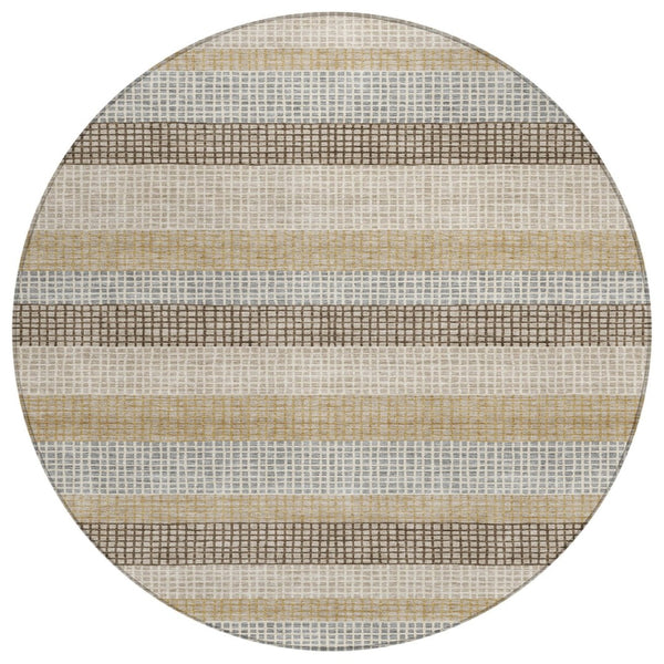 HomeRoots 5' Striped Beige and Ivory Washable Area Rug for Indoor and Outdoor Spaces - Durable & Stylish 8' Round 628880