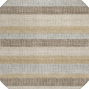 HomeRoots 5' Striped Beige and Ivory Washable Area Rug for Indoor and Outdoor Spaces - Durable & Stylish 8' Round 628880
