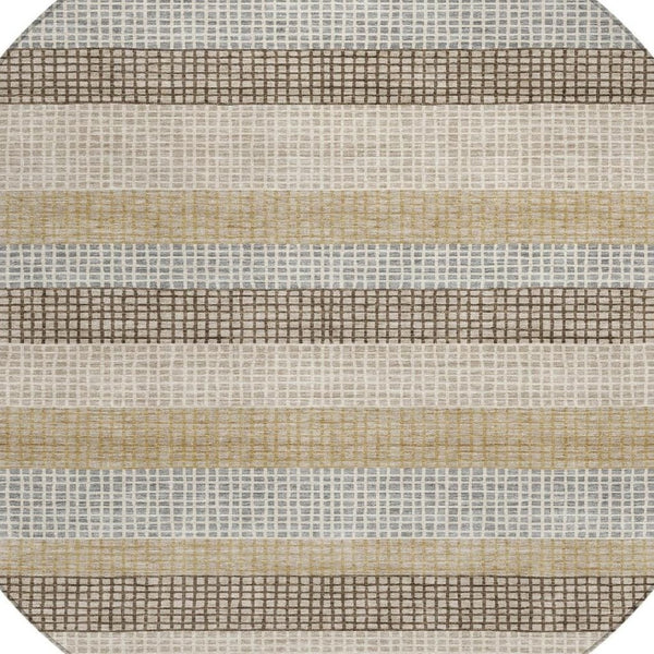 HomeRoots 5' Striped Beige and Ivory Washable Area Rug for Indoor and Outdoor Spaces - Durable & Stylish 8' Round 628880