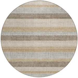 HomeRoots 5' Striped Beige and Ivory Washable Area Rug for Indoor and Outdoor Spaces - Durable & Stylish 8' Round 628880