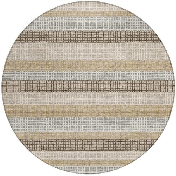 HomeRoots 5' Striped Beige and Ivory Washable Area Rug for Indoor and Outdoor Spaces - Durable & Stylish 8' Round 628880