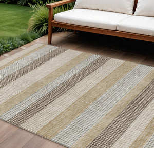 HomeRoots 5' Striped Beige and Ivory Washable Area Rug for Indoor and Outdoor Spaces - Durable & Stylish 8' X 10' 628881