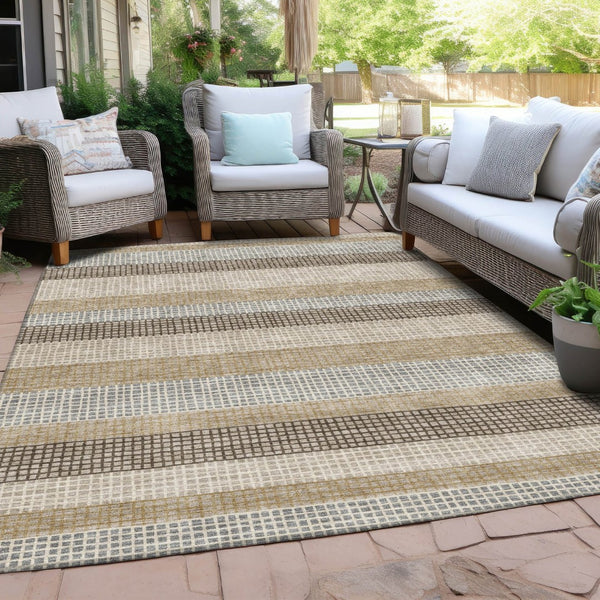 HomeRoots 5' Striped Beige and Ivory Washable Area Rug for Indoor and Outdoor Spaces - Durable & Stylish 8' X 10' 628881