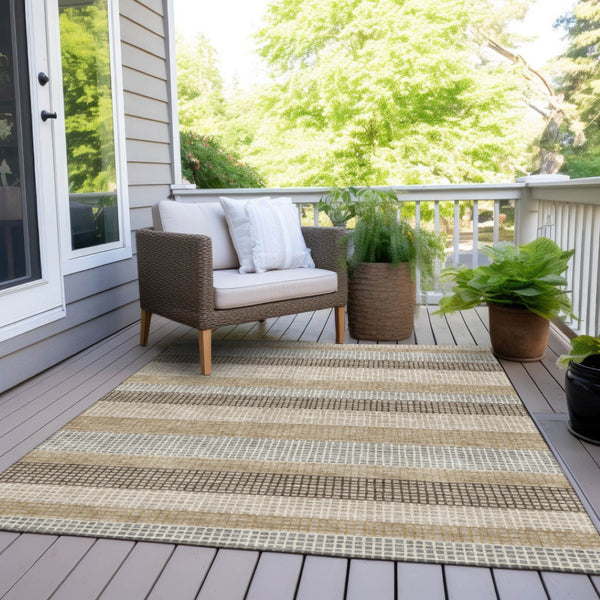 HomeRoots 5' Striped Beige and Ivory Washable Area Rug for Indoor and Outdoor Spaces - Durable & Stylish 8' X 10' 628881