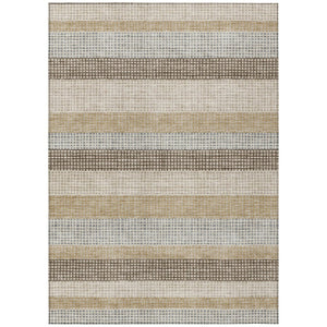 HomeRoots 5' Striped Beige and Ivory Washable Area Rug for Indoor and Outdoor Spaces - Durable & Stylish 9' X 12' 628882