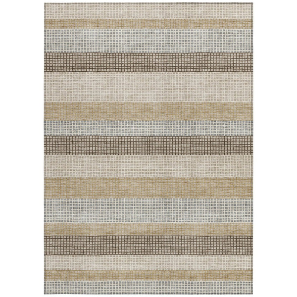 HomeRoots 5' Striped Beige and Ivory Washable Area Rug for Indoor and Outdoor Spaces - Durable & Stylish 9' X 12' 628882