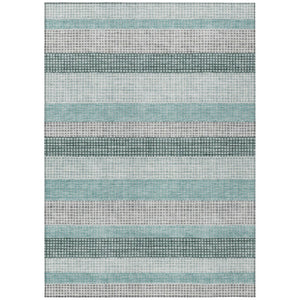 HomeRoots 5' Coastal Striped Teal Blue and Ivory Area Rug – Durable, Machine-Washable for Indoor & Outdoor Use 5' X 8' 628885