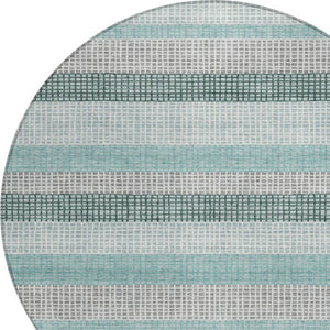 HomeRoots 5' Coastal Striped Teal Blue and Ivory Area Rug – Durable, Machine-Washable for Indoor & Outdoor Use 8' Round 628886