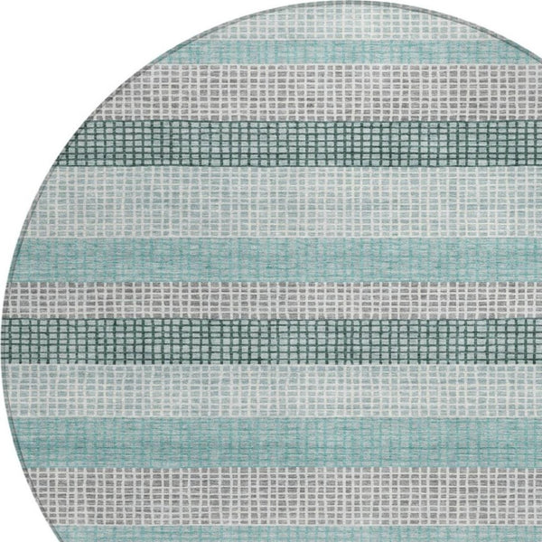 HomeRoots 5' Coastal Striped Teal Blue and Ivory Area Rug – Durable, Machine-Washable for Indoor & Outdoor Use 8' Round 628886