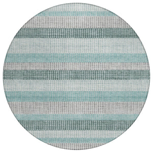 HomeRoots 5' Coastal Striped Teal Blue and Ivory Area Rug – Durable, Machine-Washable for Indoor & Outdoor Use 8' Round 628886