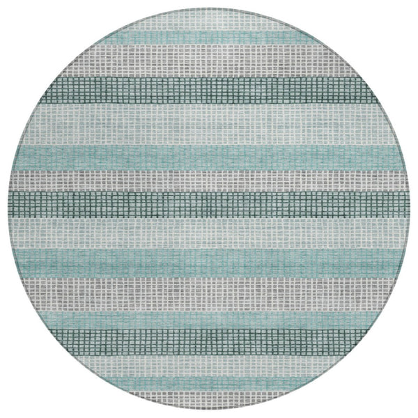 HomeRoots 5' Coastal Striped Teal Blue and Ivory Area Rug – Durable, Machine-Washable for Indoor & Outdoor Use 8' Round 628886