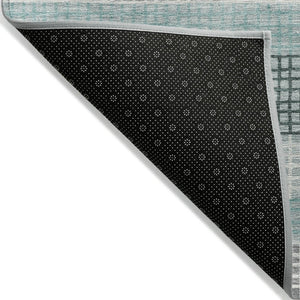 HomeRoots 5' Coastal Striped Teal Blue and Ivory Area Rug – Durable, Machine-Washable for Indoor & Outdoor Use 8' Round 628886