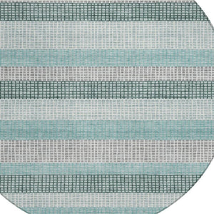 HomeRoots 5' Coastal Striped Teal Blue and Ivory Area Rug – Durable, Machine-Washable for Indoor & Outdoor Use 8' Round 628886