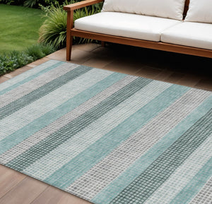 HomeRoots 5' Coastal Striped Teal Blue and Ivory Area Rug – Durable, Machine-Washable for Indoor & Outdoor Use 8' X 10' 628887