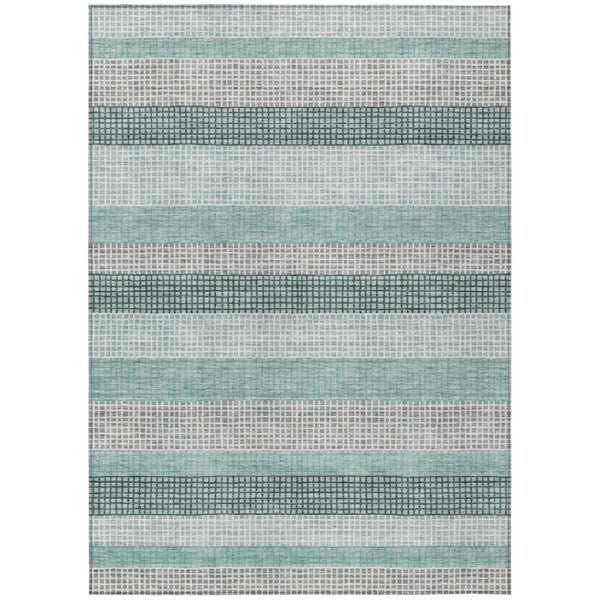 HomeRoots 5' Coastal Striped Teal Blue and Ivory Area Rug – Durable, Machine-Washable for Indoor & Outdoor Use 9' X 12' 628888